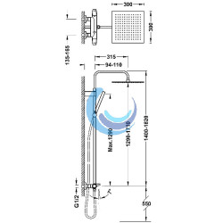 Conjunto de grifo termostático mural de 3 vías para bañera y ducha (Medidas)