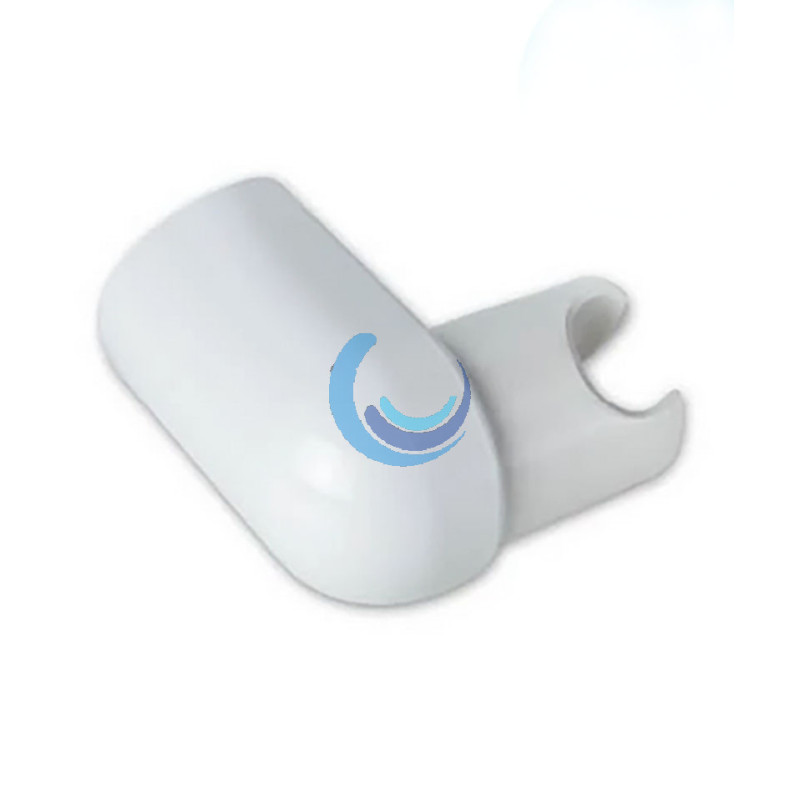 Soporte de ducha orientable color blanco para flexo de ducha con tuerca cónica fabricado en termoplástico e instalación a pared