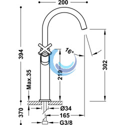 Grifo bimando XXL para lavabo (Medidas)