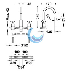 Grifo bimando de repisa para lavabo (Medidas)