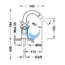 Grifo bimando para bidé (Medidas)