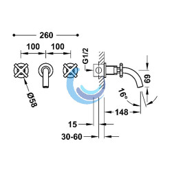 Grifo bimando empotrado para lavabo (Medidas)