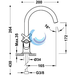 Grifo alto bimando lavabo (Medidas)