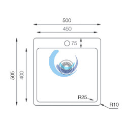 Fregadero acero inoxidable 500x505mm (Medidas)