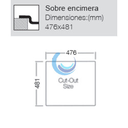 Fregadero acero inoxidable 50cm Sobre encimera