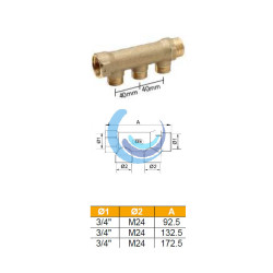 Colector de latón  3/4" Entrada  3/4" y Salida M24X1.5