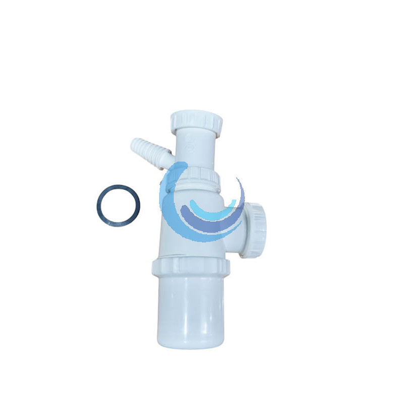 Sifón fregadero botella simple, extensible, con racores y toma auxiliar desagüe electrodomésticos.