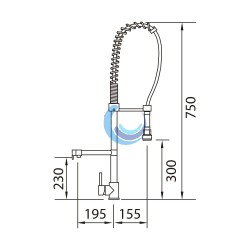 Grifo de cocina monomando Chef horizontal 750, 2 salidas