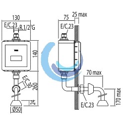 TRESTRONIC Grifo electrónico empotrado para urinario (Medidas)