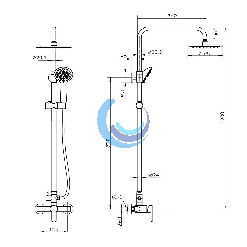 Columna de ducha monomando modelo SIOUX tubo redondo extensible regulable  en altura de 80 a 120 cm. – Llavisan