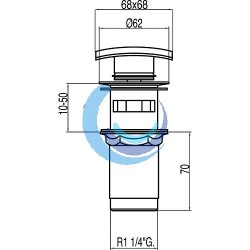 Válvula lavabo con rebosadero tapón cuadrado