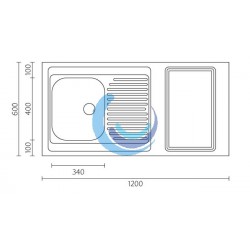 Fregadero 120 x 60 Un seno + escurridor y huecos para placa