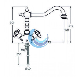 Monobloc lavabo época cromo cierre cerámico (Medidas)