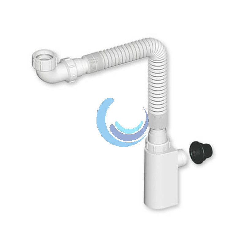 Sifón botella extensible ahorra espacio para lavabo con salida Ø32 mm y adaptador para tuberías Ø40 y Ø50 mm