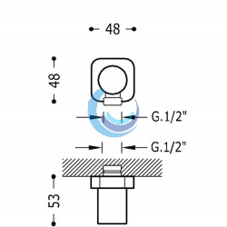 Codo con toma a pared para flexo (Medidas)