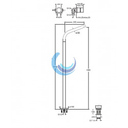 Monomando lavabo mural con caño a pavimento (Medidas)