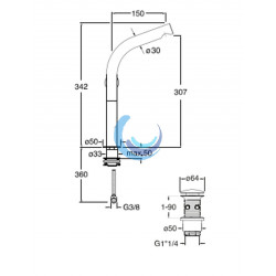 Monomando lavabo alto Grifería Cristina (Medidas)