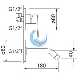 Grifo de lavabo monomando para empotrar Negro 5l/min Agora Xtreme EcoNature (Medidas)