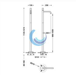 Grifo monomando con toma a suelo para lavabo (Medidas)