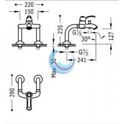 Grifo monomando para borde de bañera Tres (Medidas)