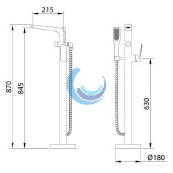 Grifo de baño-ducha monomando para empotrar suelo Vogue Elegance(Medidas)