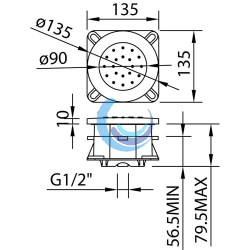 Jet hidromasaje empotrar abs ø135 Round (Medidas)