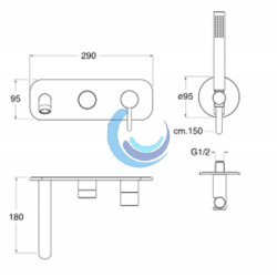 Monomando mural bañera Inox Grifería Cristina (Medidas)