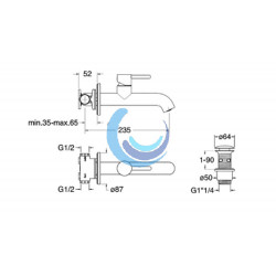 Monomando lavabo mural Inox (Medidas)