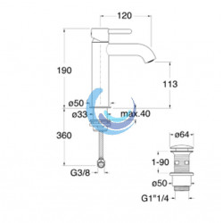 Monomando lavabo regular GRIFERIA INOX CRISTINA (Medidas)