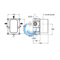 Parte empotrada monomando baño-ducha CS-535 (Medidas)