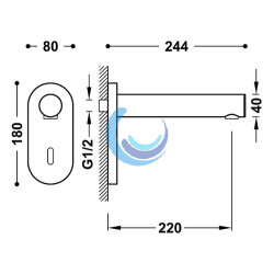 Grifo electrónico mural de 1 agua para lavabo (Medidas)