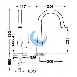 Grifo electrónico para cocina TRES (Medidas)