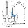 Grifo monomando doble para agua de red y filtrada para cocina(Medidas)