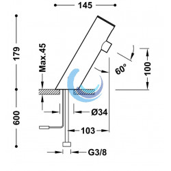 Grifo electrónico con sistema premezclador para lavabo (Medidas)