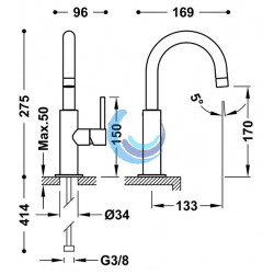 Grifo monomando con maneta lateral para lavabo (Medidas)