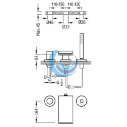 Grifo monomando para borde de bañera TRES (Medidas)