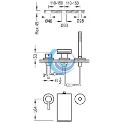 Max-Tres
Grifo monomando para borde de bañera ( Medidas)