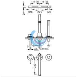 Grifo monomando para borde de bañera (Medidas)