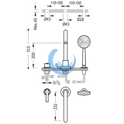 Grifo monomando para borde de bañera (Medidas)