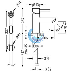 Grifo monomando para lavabo con ducha para inodoro (Medidas)