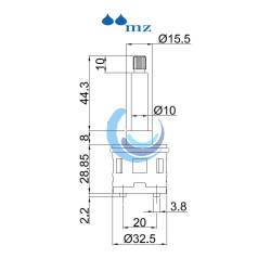 Cartucho inversor panel inox (3 vias) vastago 44,30mm para paneles antiguos