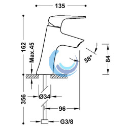 Grifo monomando inclinado para lavabo (Medidas)